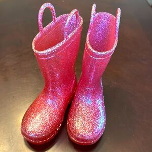 Pink sparkly rain boots for toddlers—size 8